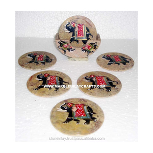 Juego de posavasos de piedra jabonosa redondos para decoración del hogar y hoteles con un hermoso diseño de flores incrustadas, ideales para regalo. - Product Image 4