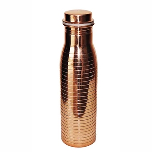 100% Pure Copper Water <b>Bottle</b> Ayurvedic Health Drinkware Leakproof Grooved Shiny Copper <b>Flask</b> Premium Gym Metal Water <b>Bottle</b> - Product Image 1