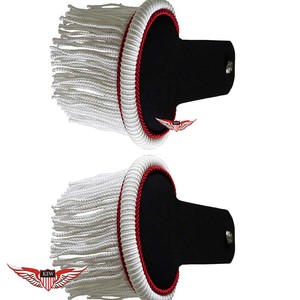 Épaulettes noires à franges en soie blanche, faites à la main, écologiques, style Napoléon, personnalisables, vintage français, pour défilés et cérémonies - Product Image 1