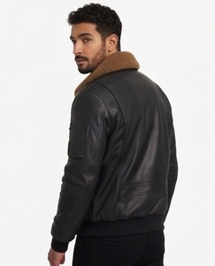 Chaqueta de Aviador de Cuero y Lona para Hombre, con Cuello de Piel Desmontable, Estilo Bomber, Personalizable, Táctica, Corte Ajustado, Talla XS - Product Image 3
