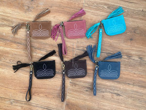 Lujo personalizado al por mayor bota puntada gamuza cuero muñequera tarjeta de crédito monedero Mini monedero borla tarjetero carteras - Product Image 4