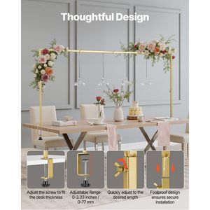 Supporto Regolabile per Arco di Palloncini da Tavolo, 13''-42'' di Altezza, 28''-98'' di Lunghezza, con Morsetti per Piano Tavolo Quadrato in Metallo - Product Image 2