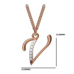 Elegante Collar con Colgante de Letra V en Oro Rosa de 14K con Baño de Rodio y Diamantes, Diseño Minimalista, Unisex, Regalo Perfecto - Product Image 4