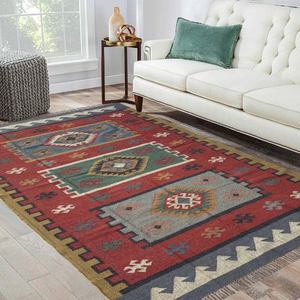 ช่างฝีมือทอ6x9ฟุตพรมขนสัตว์และปอกระเจาพรม kilim สำหรับห้องนอนสไตล์วินเทจหรือเลานจ์