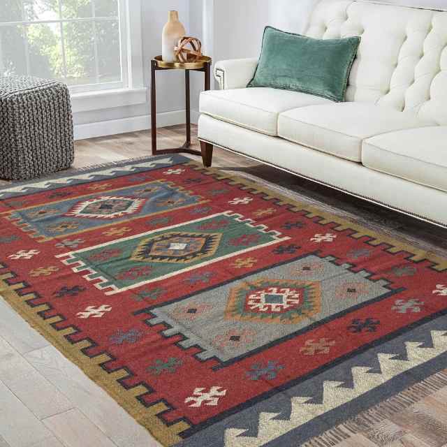 Artisan Woven 6x9 Feet Wool and Jute Dhurrie Rug Kilim Carpet for Vintage-Style Bedroom or Lounge Spac