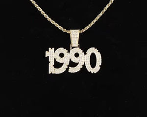 Colgante con el Número 1990, Chapado en Oro de 18K, Aleación con Pedrería, Joyería Hiphop Unisex, Regalo - Product Image 1