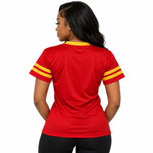 Camisetas Deportivas de Fútbol para Mujer PDK con Cuello en V, Diseño Decorativo en el Pecho y Mangas Cortas a Rayas - Product Image 2