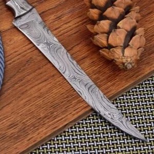 Cuchillo de Cocina Viking Art FH-174, Hecho a Mano, ODM/Cuchillo para Filetear, Hoja de Acero de Damasco, Borde Plano, Respaldo Recto, Mango de Madera, 13 Pulgadas, DIY - Product Image 3