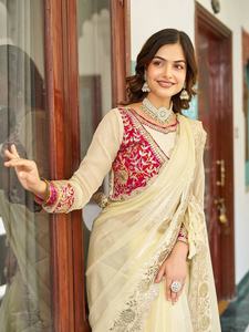 สารีธรรมชาติแบบดั้งเดิมของชาวอินเดียนเดียซารีหนักแบบหรูหรางาน pitha & Gota Pati ชุดปาร์ตี้ดูเป็นชาติพันธุ์ใหม่ล่าสุด - Product Image 4