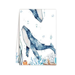 ผ้าขนหนูคอตตอนลายปลาวาฬ320GSM นุ่มเป็นธรรมชาติขนาด50x80ซม. สำหรับแบรนด์ค้าปลีกและผู้ซื้อเชิงพาณิชย์ - Product Image 1