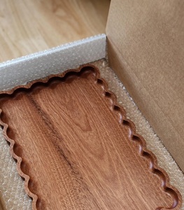 Bandeja rectangular larga ondulada de madera festoneada para joyas, estilo vintage, de madera maciza tallada, pulida, de grado comercial - Product Image 4