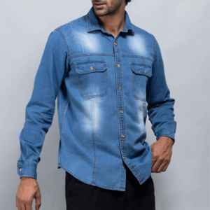 Camisa de Mezclilla para Hombre, Manga Larga, Color Sólido, Cuello Clásico, Transpirable, Corte Regular, Estilo Casual, Lavado a la Piedra - Product Image 1