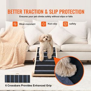 Rampe pliante en bois réglable de 41,3 pouces pour chiens et chats de petite et grande taille, rampe pour animaux de compagnie adaptée aux lits, offrant un grand confort et un style élégant - Product Image 3