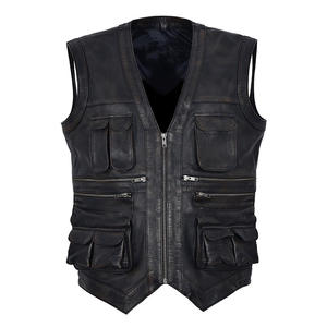 Gilet en cuir noir au design unique pour hommes, en véritable peau de mouton, style vintage Chris Pratt Jurassic World, avec plusieurs poches - Product Image 1