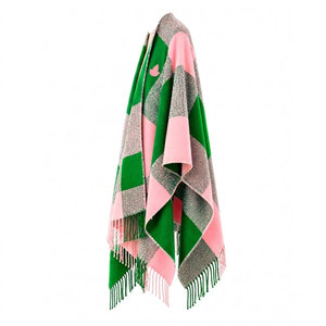 Alfa |   Kapa |   Chal tipo capa a cuadros verde y rosa para mujer de Alpha Sorority, cárdigan informal 100% acrílico, bufanda cálida para uso diario en invierno - Product Image 6