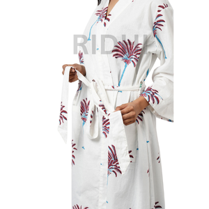 Robe longue Hawaïenne Vert & Rouge Palm Beach, Tunique Kaftan en Coton Indien, Kimono Ethnique Unisexe Grande Taille, Robe d'été Thermique - Product Image 5