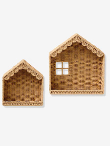 Handwoven Paper House Wall <b>Shelf</b> Set, Decorative Wicker Shadow <b>Boxes</b> for Kids Bedroom Storage and Boutique Display - Product Image 5