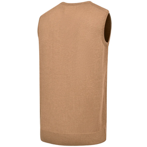 <b>Women's</b> Camel Knitted V-Neck Sleeveless <b>Vest</b> Solid Color Casual Autumn Wear 100% Acrylic Regular Fit Anti-Pilling - Product Image 2