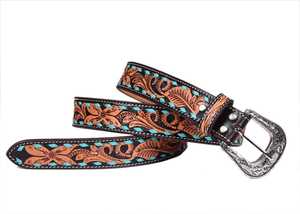 Cinturón de Cuero Genuino con Diseño Floral y Hebilla de Aleación Plateada, Estilo Casual y Duradero, Diseño Pintado - Product Image 2