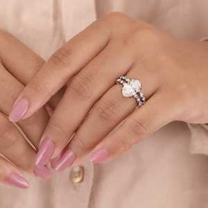 Moissanite Engagement <b>Ring</b> Classic Pave Band Elegant Bridal Jewelry <b>925</b> Sterling <b>Silver</b> 14K Gold Plated <b>Ring</b> - Product Image 4