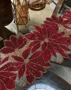 Red Beaded Flower Luxury <b>Table</b> <b>Runner</b> Fabric Handmade Eco-Friendly Durable Mats - Product Image 4