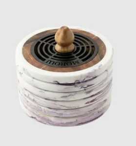 Brûleur d'encens en bois et résine au design unique avec insert métallique, fait main en bambou, utilisation aromatique toute saison - Product Image 2