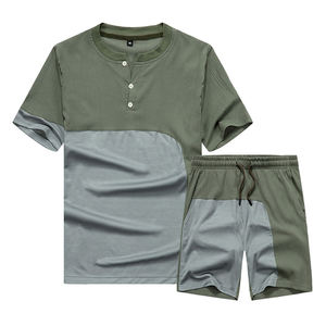 Custom Men's Color Block Henley <b>T</b> <b>Shirt</b> and Shorts Set Casual Two Piece Outfit Cotton Blend Summer Streetwear Wholesale - Product Image 4