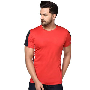 T-shirt à manches courtes pour homme, col rond, imprimé rouge uni, respirant, en polyester et coton tricoté, décontracté, pour l'été - Product Image 1