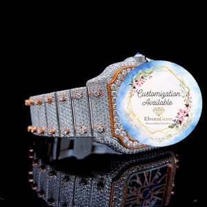 Reloj de Moda con Moissanita Plateada para Unisex, Elegante, de Acero Inoxidable, con Cristal de Zafiro, Resistente al Agua 10 Bar, Moissanita VVS - Product Image 3