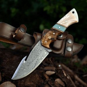 Cuchillos de Caza y Camping Premium con Hoja de Acero Estampado, Mango de Madera Remachado y Funda Protectora de Cuero Marrón para Actividades al Aire Libre - Product Image 4