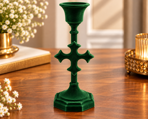 Portavelas de Terciopelo Verde sin Llama para Decoración del Hogar, Mesa de Comedor, Estilo Festivo, Bodas, Navidad y Eventos de Pascua - Product Image 1