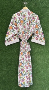 Robe Kimono en Coton Fleurie Faite à la Main pour Femme, 240g, Manches Longues, Ceinturée, Col en V, Tenue Décontractée de Nuit Printemps/Été, Peignoir de Resort - Product Image 6