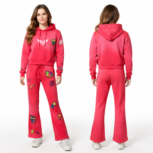 Ensemble de survêtement en molleton pour femme avec logo personnalisé, 2 pièces, pantalon de jogging décontracté, streetwear, ensemble de survêtement, pantalon évasé, ensemble de vêtements de sport - Product Image 1