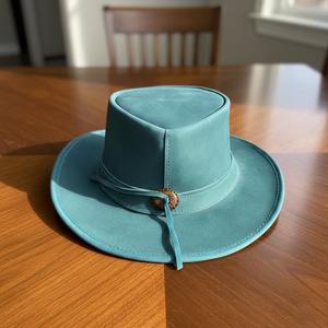 หมวกคาวบอยหนังแท้สีเขียวอมฟ้า ทำมือ สไตล์เวสเทิร์น สตีมพังก์ สำหรับงานเทศกาล ขายส่ง ราคาไม่แพง - Product Image 4