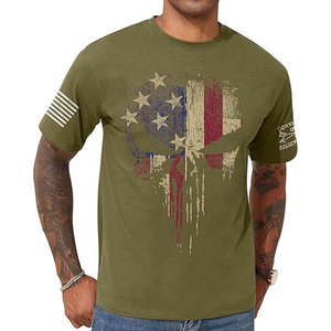 Camiseta de Manga Corta con Diseño de Calavera y Bandera Estadounidense, Camiseta Patriótica para Hombre con Gráfico de Calavera y Bandera de EE. UU., Informal, de Verano, de Algodón - Product Image 3