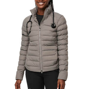 <b>Women's</b> Gray Puffer <b>Jacket</b> Stand Collar Zipper Closure Quilted Windproof Lightweight Winter Coat Casual Style - Product Image 1