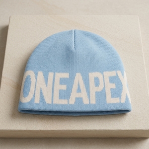 Bonnet en tricot bleu clair pour homme, bonnet d'hiver à revers, unisexe, style streetwear, bonnet ajusté, logo personnalisé, accessoire de mode en gros - Product Image 2