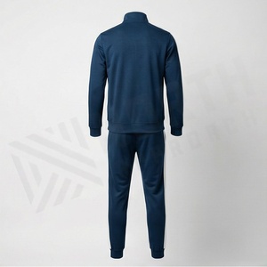 Survêtement bleu marine pour homme, fermeture éclair intégrale, col montant, vêtements de sport décontractés, couleur unie, mélange polyester-coton, coupe classique, vêtements d'automne - Product Image 2