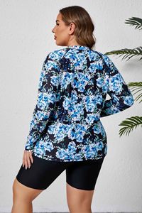 Traje de Baño de Dos Piezas con Bloques de Color, Cuello Redondo, Manga Corta, Cierre Frontal, Shorts para Mujer, Protección UV, Spandex Ecológico/Transpirable - Product Image 6