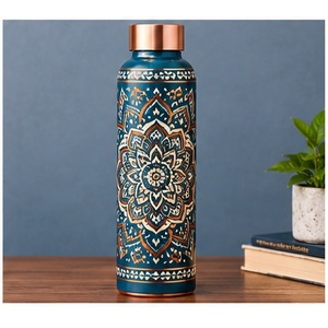 Bouteille d'eau en cuivre à motif floral, portable, pour les voyages, avec couvercle - Product Image 6