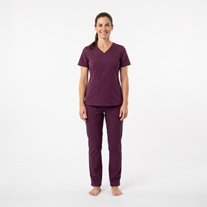 Wholesale Women's V Neck Short Sleeve Scrub Set <b>Purple</b> Medical Hospital Uniform Top And Pants Healthcare Workwear - Product Image 1
