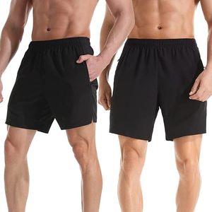 Shorts de sport pour homme, noirs, à séchage rapide, avec poches latérales, taille élastique, décontractés - Product Image 3