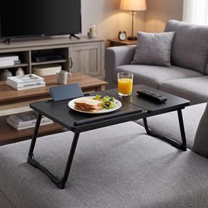 <b>Laptop</b> Desk with <b>Adjustable</b> Height and Rotatable Tilt Top Folding Black Woodgrain <b>Table</b> - Product Image 5