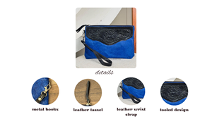 Portefeuille pour femme en cuir usiné à la main de haute qualité avec logo personnalisé Pochette de bracelets en cuir de vachette bleu de créateur de mode - Product Image 3