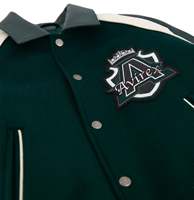 Veste universitaire Avirex avec emblème couronne, face enduite en cuir vert foncé, imperméable, coupe-vent, respirante, patchwork, séchage rapide, prestige