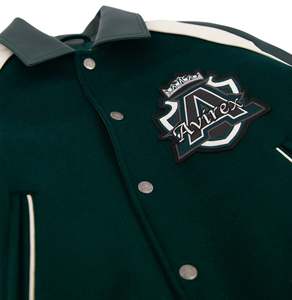 Chaqueta Universitaria Avirex con Emblema de Corona, en Cuero Verde Oscuro, Fusión de Prestigio, Potencia y Elegancia Urbana Atemporal - Product Image 3