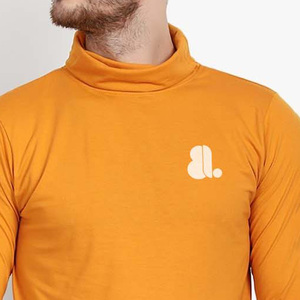 <b>Men's</b> O-Neck Long Sleeve Knitted Polyester Breathable Solid Color Casual <b>Top</b> with Logo Front Orange - Product Image 5