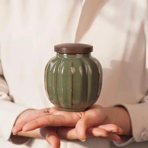 Artisan Ceramic <b>Spice</b> Jar Wooden Lid Ribbed Design Airtight <b>Storage</b> Canister Decorative Kitchen Counter Organizer Premium Style - Product Image 6