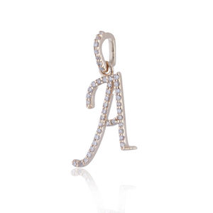 Pendentif initial A en or jaune 14 carats serti de diamants véritables, bijoux fins faits à la main, vente en gros - Product Image 4