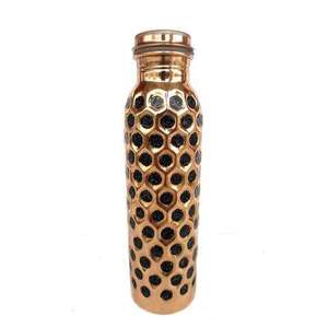 Bouteille d'eau en cuivre avec incrustation de nacre, motif hexagonal, gourde métallique réutilisable, bouteille décorative, cadeau - Product Image 2